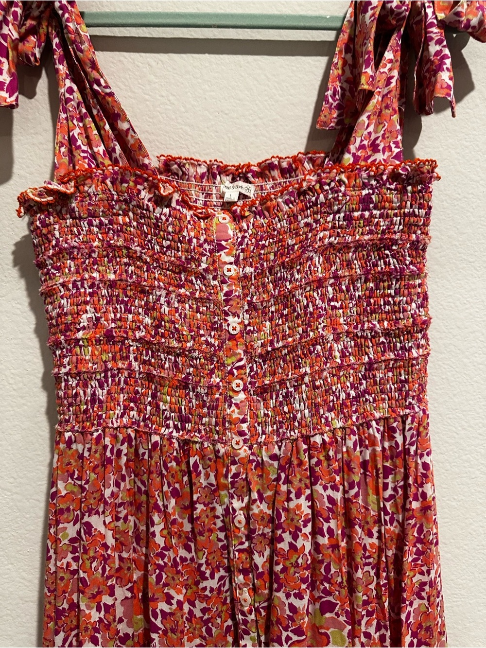 Poupette St. Barth Pink Floral Smocked Tie-Shoulder Midi Dress - Picture 3 of 11